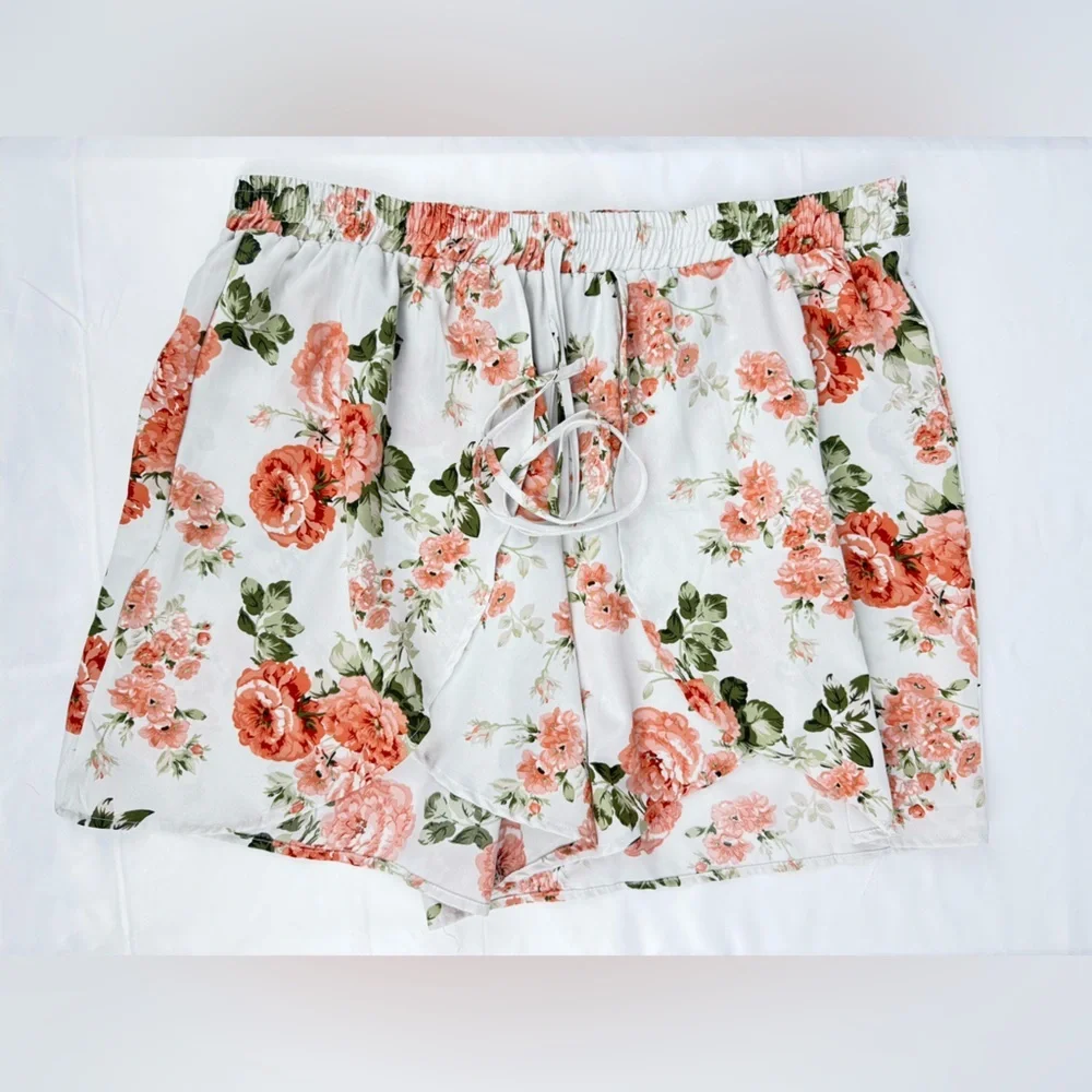 Floral Faux Wrap Style High Waist Women's Shorts - Picture 3 of 4